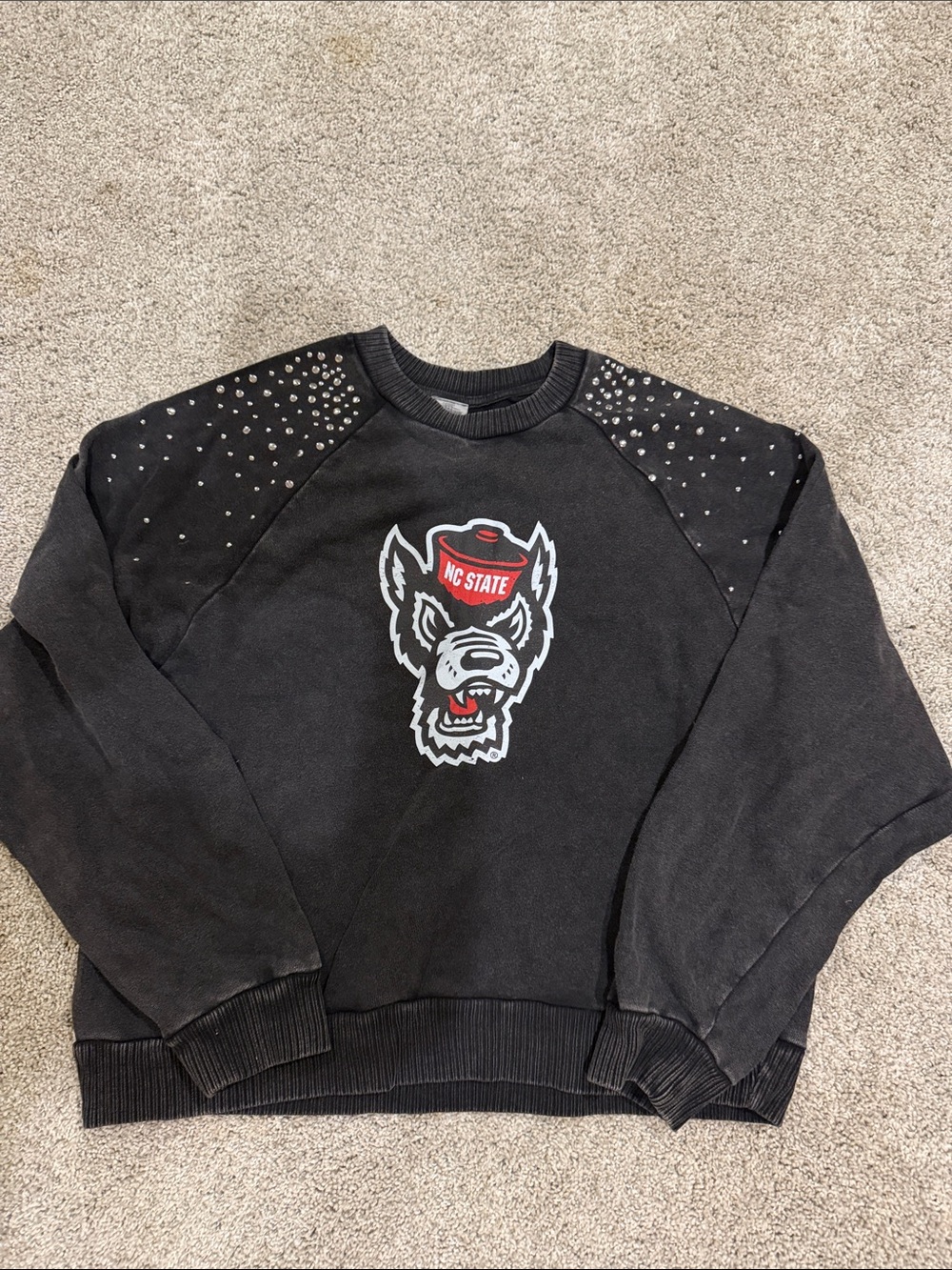 NC State Black Studded Crewneck Sweatshirt